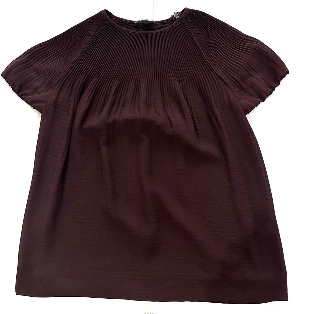 COS Pleated Short Sleeve Blouse, Shoulder Zip Dress Top, Burgundy 34 / 4 - Picture 3 of 7